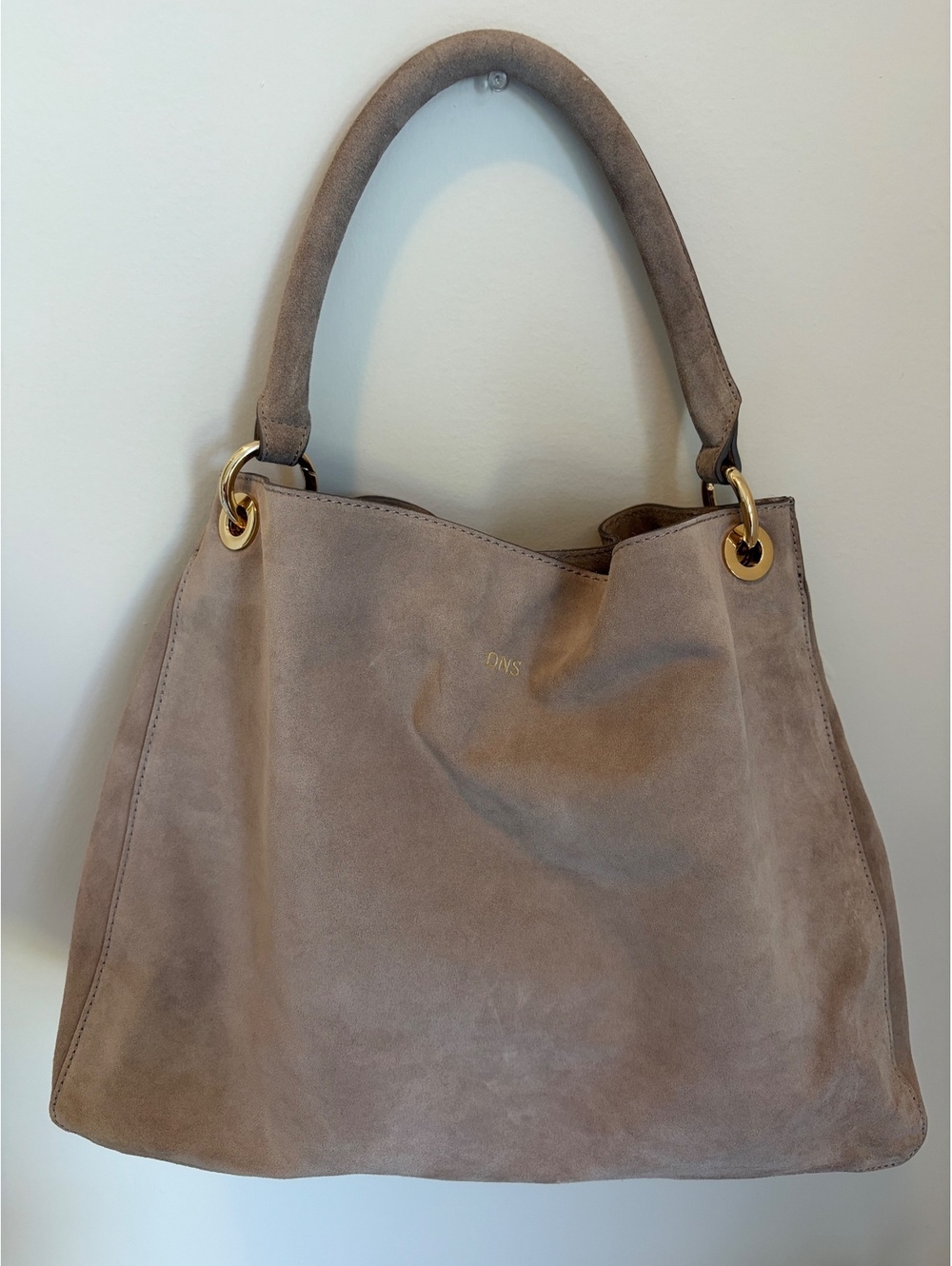 Mark & Graham Taupe Suede Leather Tote Handbag with Gold Hardware